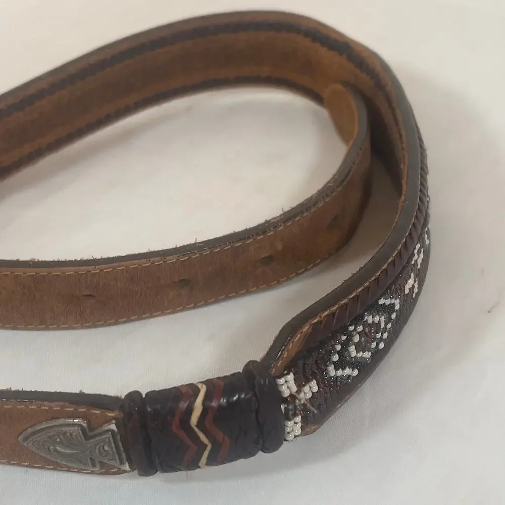 Southwest Top Grain Cowhide Leather Western Belt Beaded NO BUCKLE Size 28